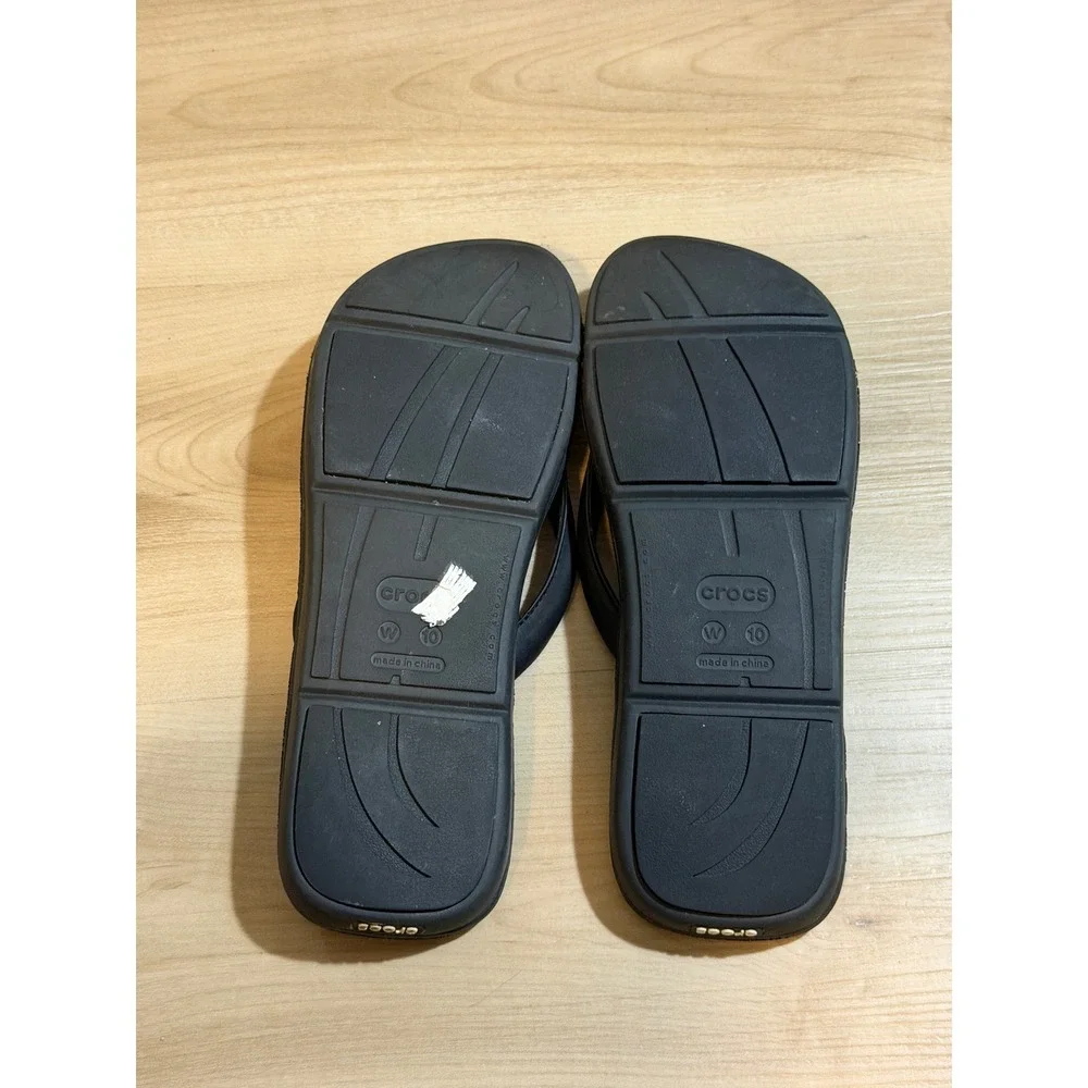 Crocs Flip Flop Sandals Black W10 Womens Padded Thong Beach Casual